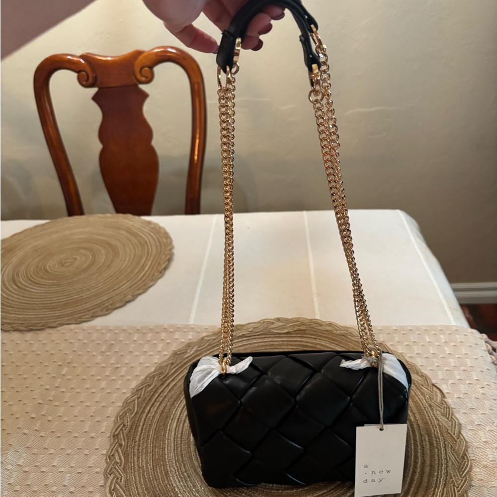 A New Day Black Woven Chain Shoulder Bag
